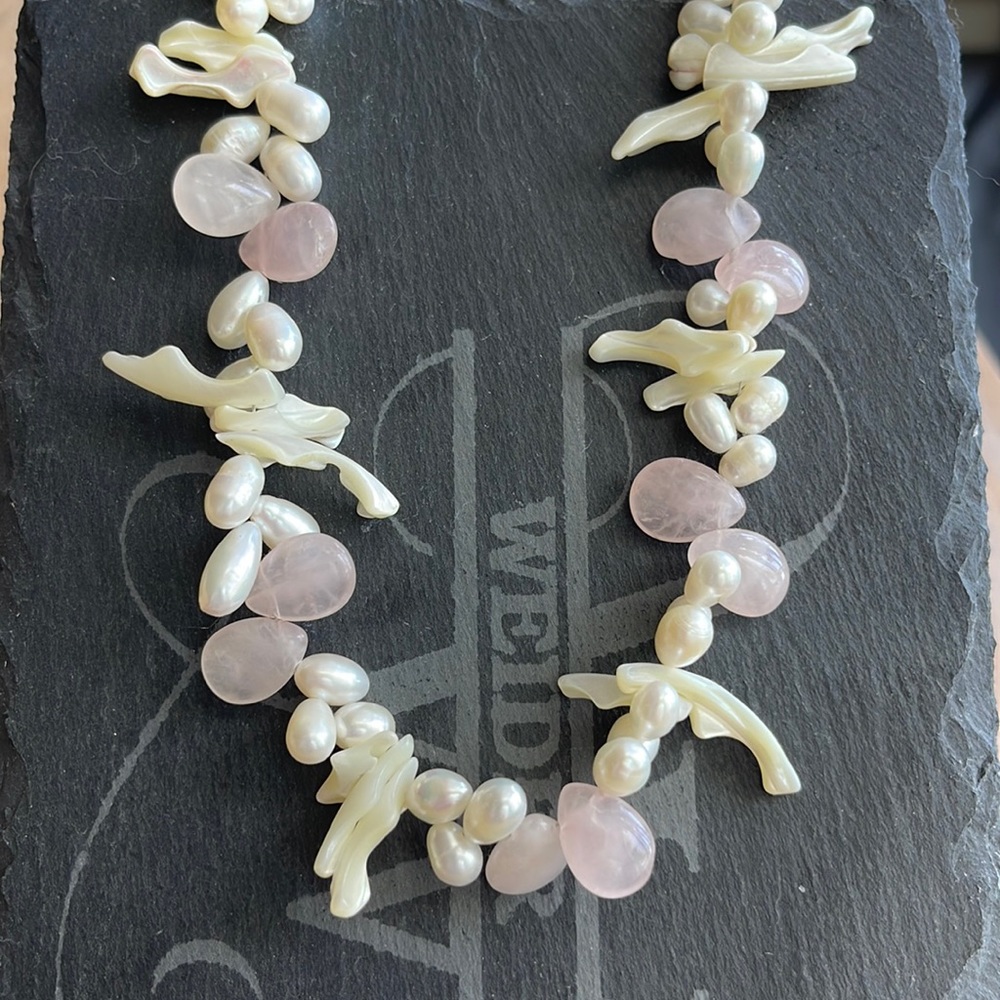 Gorgeous coral with pink and white stones necklace